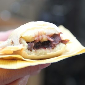 I love this! It was prepared by an old couple. The crust is crispy and the red bean is smooth and not too sweet. Nice!